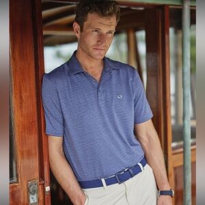 Vineyard Vines Striped Sankaty Performance Polo, Men’s Size XL White Blue